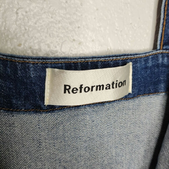 Reformation Jenny Zip Front Denim Jumpsuit Cropped Wide Leg Jean Overalls Kasai - Picture 6 of 13